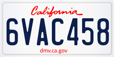 CA license plate 6VAC458