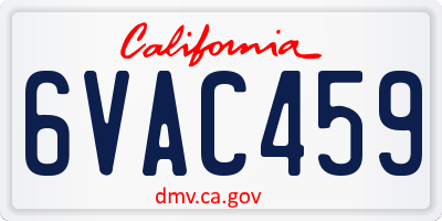 CA license plate 6VAC459
