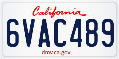 CA license plate 6VAC489