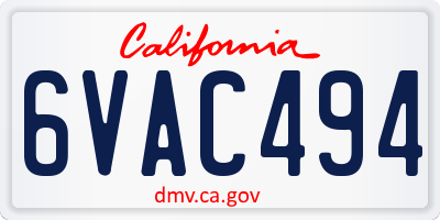 CA license plate 6VAC494