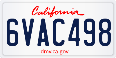 CA license plate 6VAC498