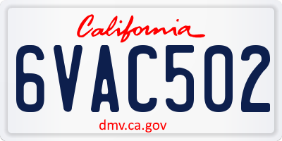CA license plate 6VAC502