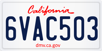 CA license plate 6VAC503