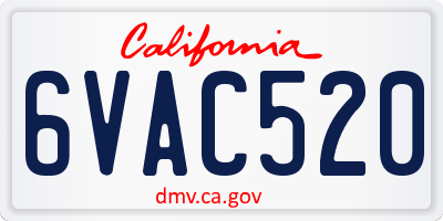CA license plate 6VAC520