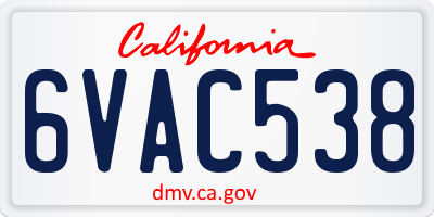 CA license plate 6VAC538