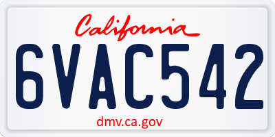CA license plate 6VAC542