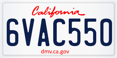 CA license plate 6VAC550