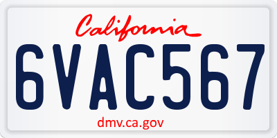 CA license plate 6VAC567