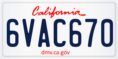 CA license plate 6VAC670