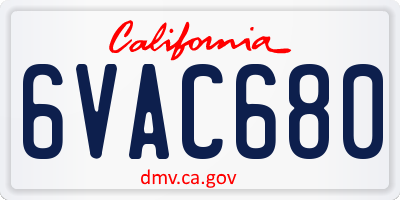 CA license plate 6VAC680