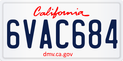 CA license plate 6VAC684