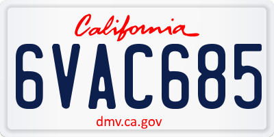 CA license plate 6VAC685