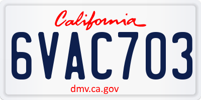 CA license plate 6VAC703