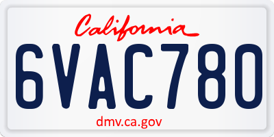 CA license plate 6VAC780