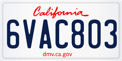 CA license plate 6VAC803