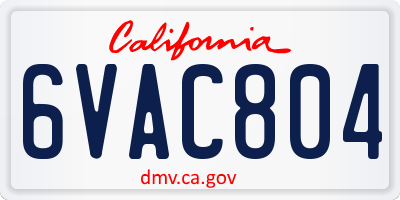 CA license plate 6VAC804