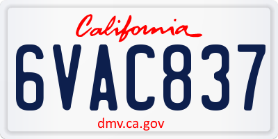 CA license plate 6VAC837