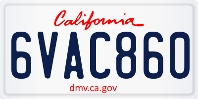 CA license plate 6VAC860
