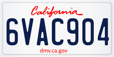 CA license plate 6VAC904