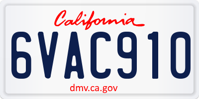 CA license plate 6VAC910