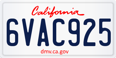 CA license plate 6VAC925