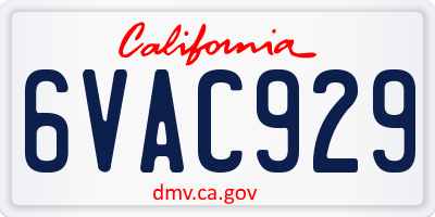 CA license plate 6VAC929