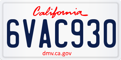 CA license plate 6VAC930