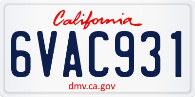 CA license plate 6VAC931