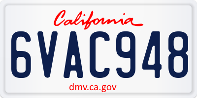 CA license plate 6VAC948