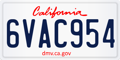 CA license plate 6VAC954