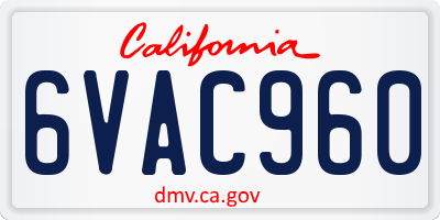 CA license plate 6VAC960