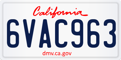 CA license plate 6VAC963