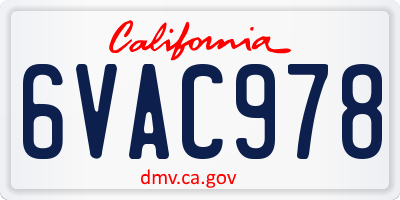 CA license plate 6VAC978