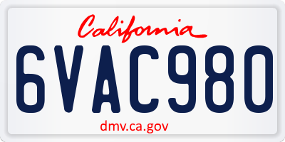 CA license plate 6VAC980