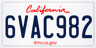 CA license plate 6VAC982