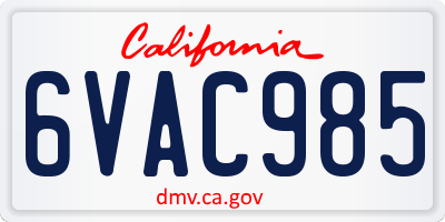 CA license plate 6VAC985