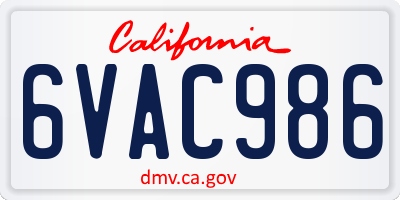 CA license plate 6VAC986