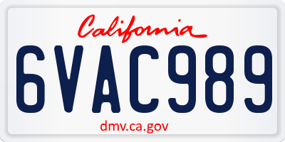 CA license plate 6VAC989