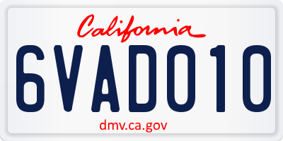 CA license plate 6VAD010
