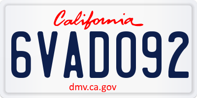 CA license plate 6VAD092