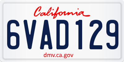 CA license plate 6VAD129