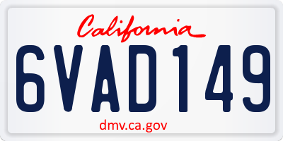 CA license plate 6VAD149
