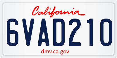 CA license plate 6VAD210
