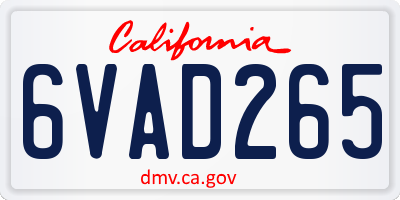 CA license plate 6VAD265