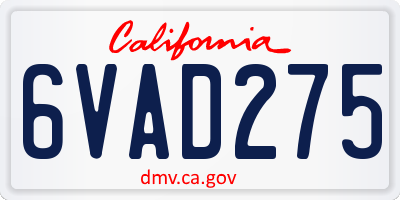 CA license plate 6VAD275