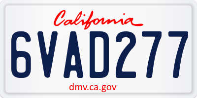 CA license plate 6VAD277