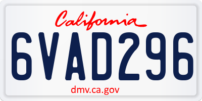 CA license plate 6VAD296