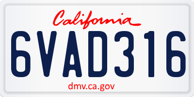 CA license plate 6VAD316
