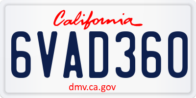 CA license plate 6VAD360