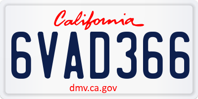 CA license plate 6VAD366